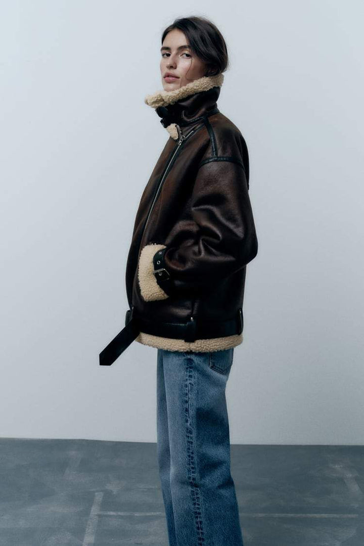 Kurtka z Lapel z Synthetic materiał