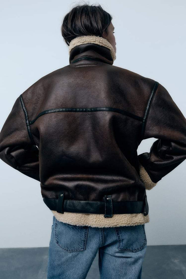 Kurtka z Lapel z Synthetic materiał