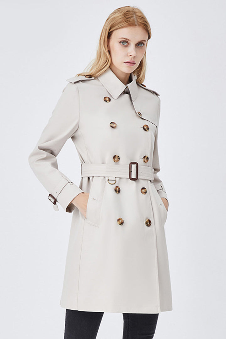 Damska długa Slim Fit Trench płaszcz z Belt i Double-Breasted guziki