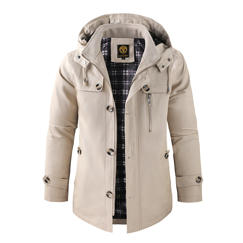 Męska canvas z kapturem parka z camouflage Podszewka utility Kieszenie, i ukryty zamek listwa