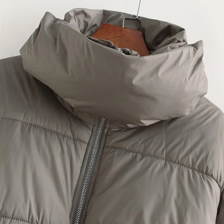 Damska krótka Puffer kurtka z wysoki kołnierzem i elastyczne Waistbelt