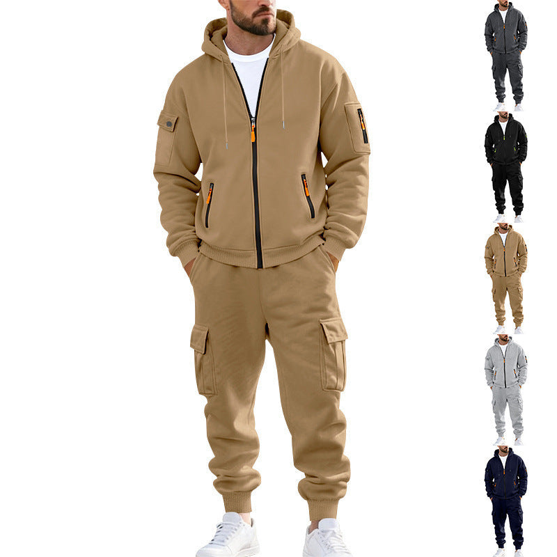 Męska nano miejski funkcjonalny cargo sweat set z bluza z kapturem, zippered Kieszenie, i tapered cargo jogger