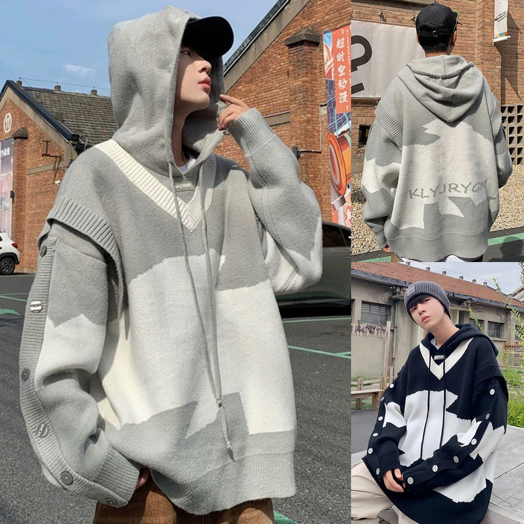 Męska Codzienny Oversize Sweter z Listwa guzikowa
