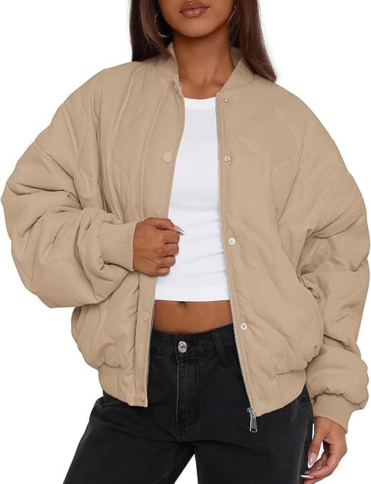 Damska oversize pikowana bomber kurtka z ocieplana insulation i raglan rękawami Lumaza