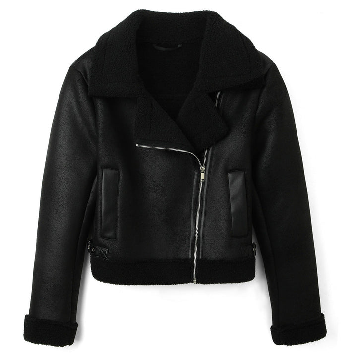 Damska krótka pilot kurtka in lambskin look z asymmetric zamkiem błyskawicznym Lumaza