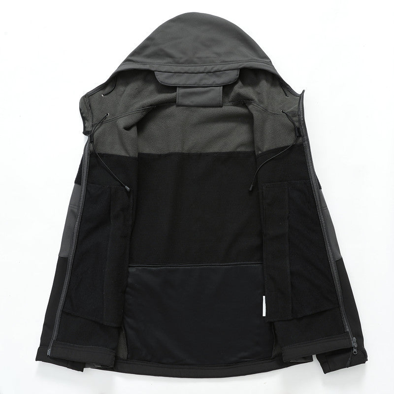 Męska softshell Tactical kurtka z kapturem, Rewdlaced rękawy i Multiple zamkiem kieszeniami