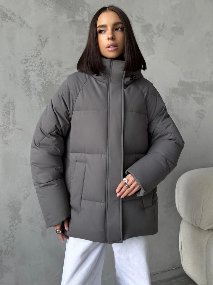 Kurtka puchowa damska zimowa z kapturem z kieszeniami