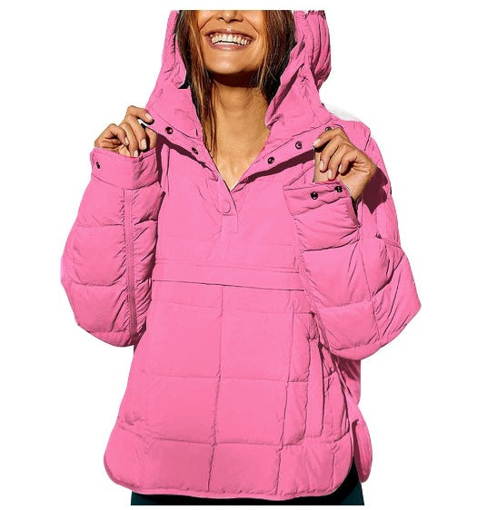 Damska Pikowana Lined Pull-Over Anorak z Kaptur