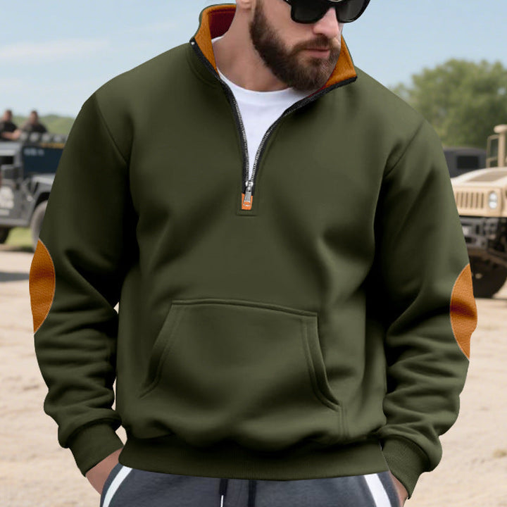 Męska Nano Insulated Krótki zamek Pulower z Stójka Polar Podszewka Kieszeń kangurka i Zamsz Elbow Patches