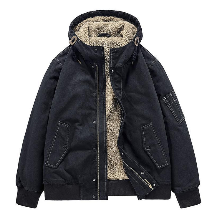 Męska Canvas Bluza z kapturem z Sherpa Podszewka, Utility Kieszenie i Prążkowane mankiety