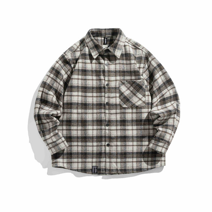 Męska flannel koszula wierzchnia w boxy krój z naszywka klatka piersiowa kieszenią
