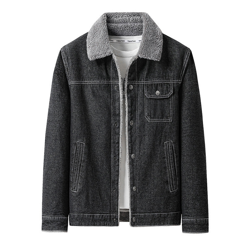 Kurtka męska koszulowa z denim z teddy lwwg i Sherpa kołnierzem