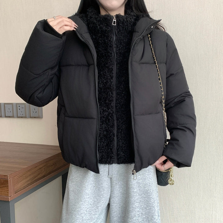 Damska krótka ocieplana podwójna kurtka z detachable teddy inner lining i high ze stójką Lumaza