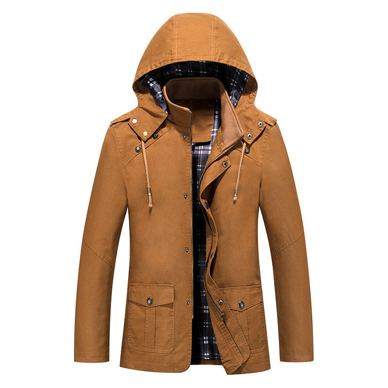Męska Lekka Z kapturem Parka z W kratę Podszewka i Multi-Functional Kieszenie
