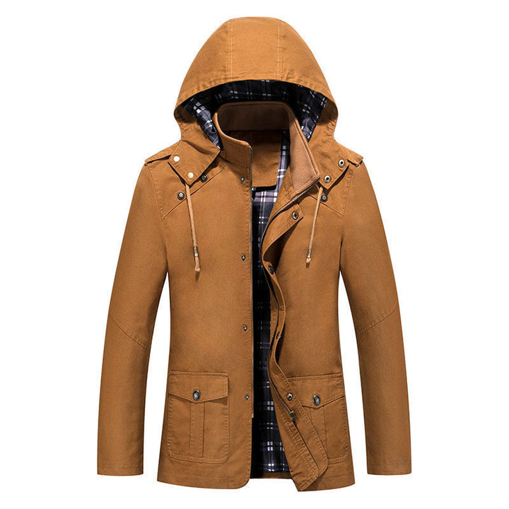 Męska Lekka Z kapturem Parka z W kratę Podszewka i Multi-Functional Kieszenie