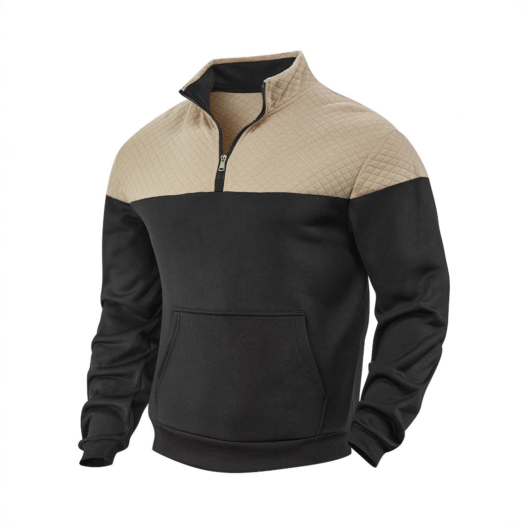 Męska Krótki zamek Bluza z Pikowana Shoulder Panel i Kieszeń kangurka
