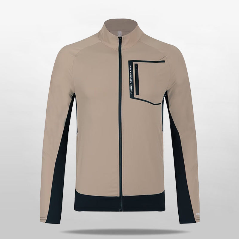 Męski oddychający wiatroszczelny running kurtka softshell z kołnierz ze stójką i kieszeń na piersi