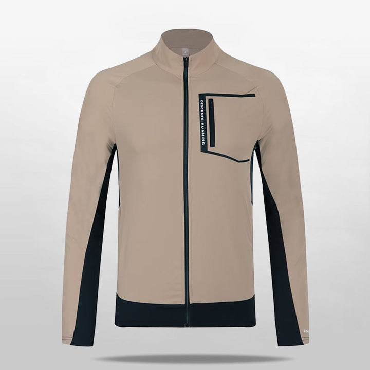 Męski oddychający wiatroszczelny running kurtka softshell z kołnierz ze stójką i kieszeń na piersi