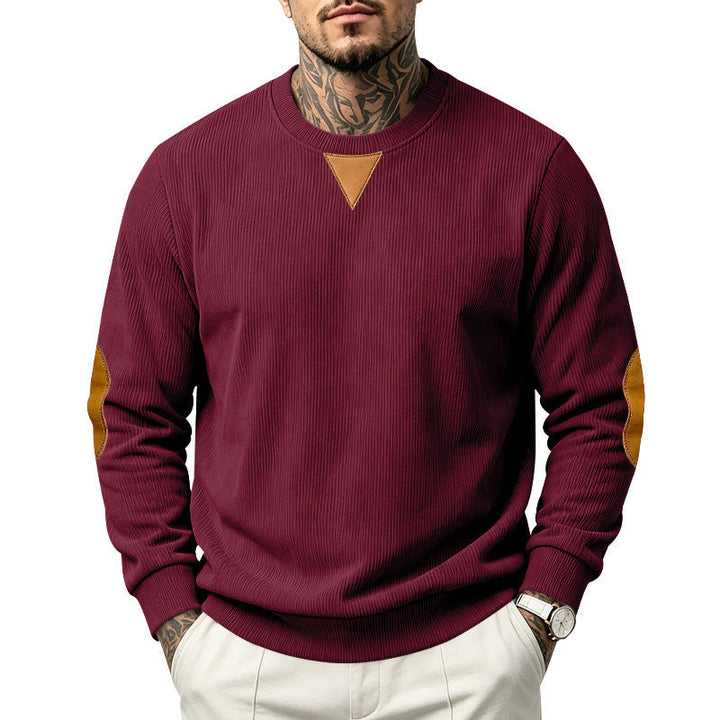 Męska Prążkowany Bluza z Skóra Wygląd Elbow Patches i Triangle Aplikacja