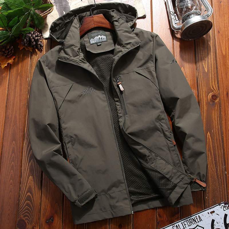 Męski softshell funkcjonalny kurtka z kaptur, oddychający polar podszewka i ukryty kieszenie na zamek
