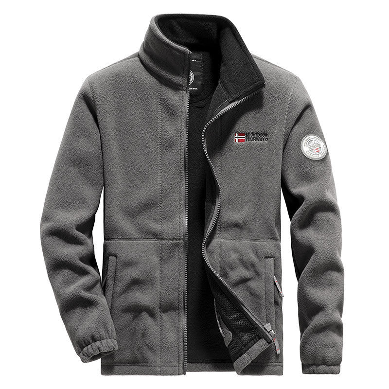 Męski polar outdoorowy kurtka z wysoki kołnierz, full-length zamek i oddychający microfleece podszewka