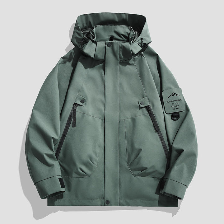 Męski Wodoodporny Utility Kurtka softshell z Kaptur, Diagonal Kieszenie na zamek &amp; Regulowany Rękaw Straps