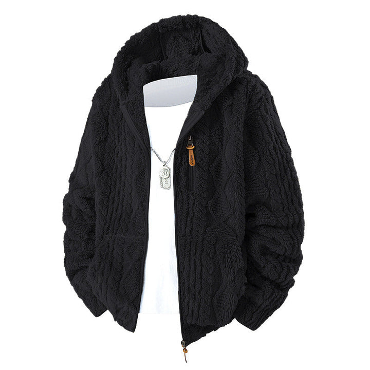 Herren Kuschelige Teddy-Polar Kapuzenjacke mit durchgehendem Reißverschluss und Brusttasche
