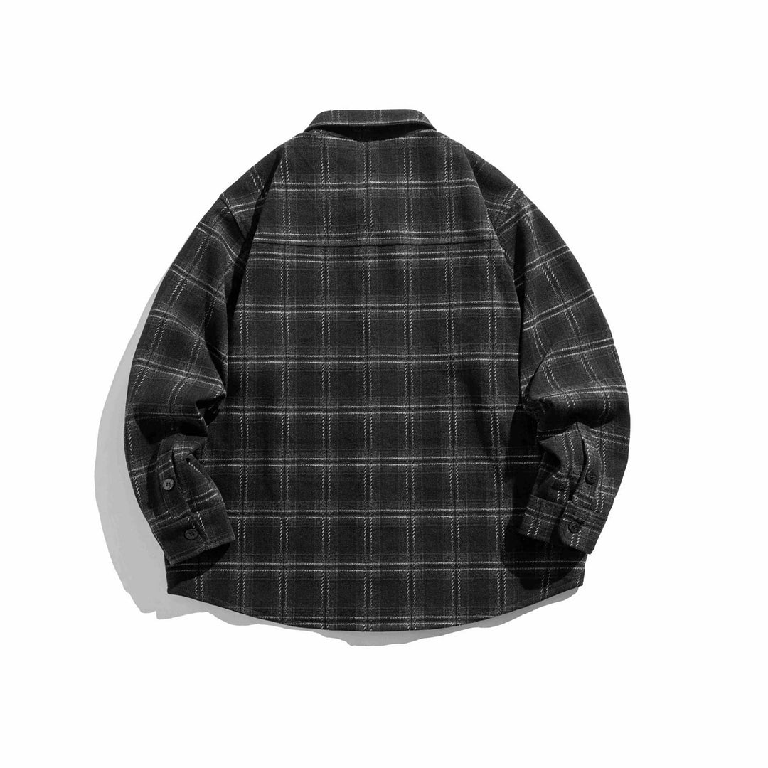 Męska w kratę koszula wierzchnia z fluffy twill z koszula kołnierzem
