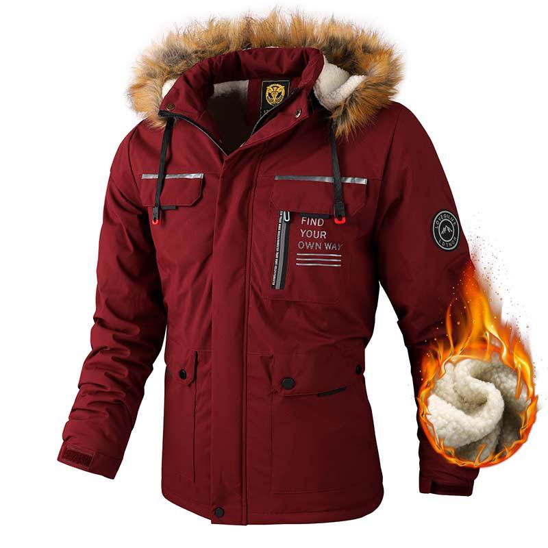 Męska Arctic-wspired funkcjonalne parka z teddy lwwg i removable imitacja fur kapturem