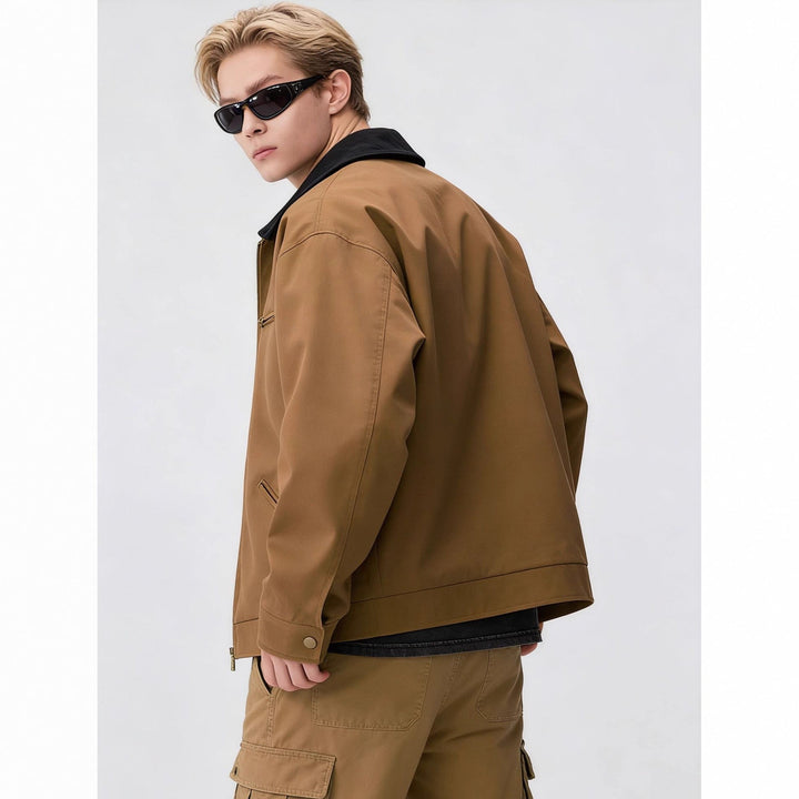 Męska zamkiem blouson w worker styl z cord kołnierzem i breast kieszenią