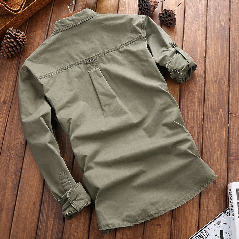 Męski Longline Płótno Koszula wierzchnia w Utility Styl z Chest Flap Kieszenie
