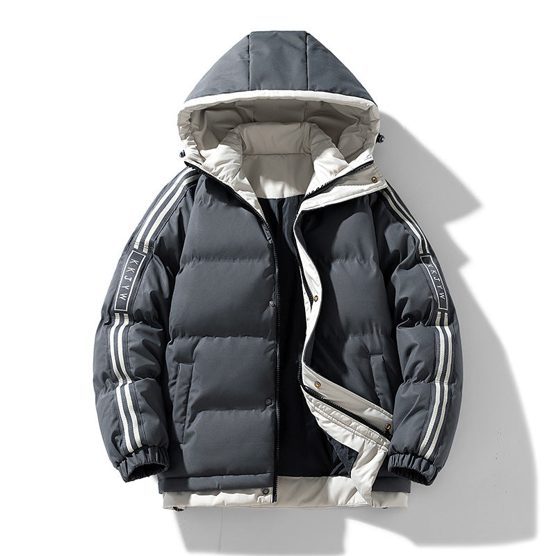 Męska sportowa pikowana kurtka z kapturem z two-way zamek, ściągacz, i reflective shoulder stripes