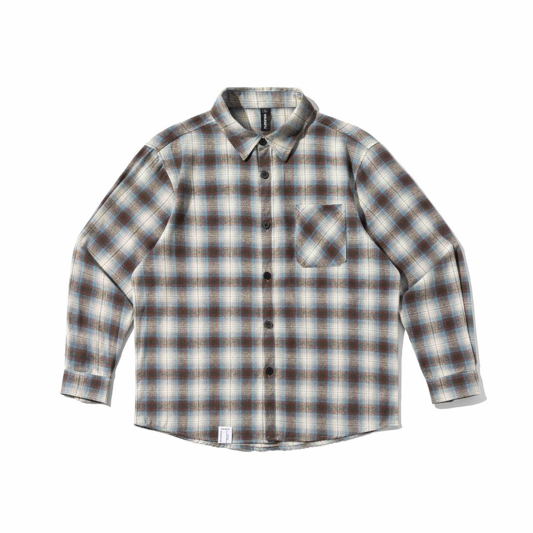 Męska flannel kurtka koszulowa w boxy wygląd z miękki brushed fwish i klatka piersiowa naszywka kieszenią