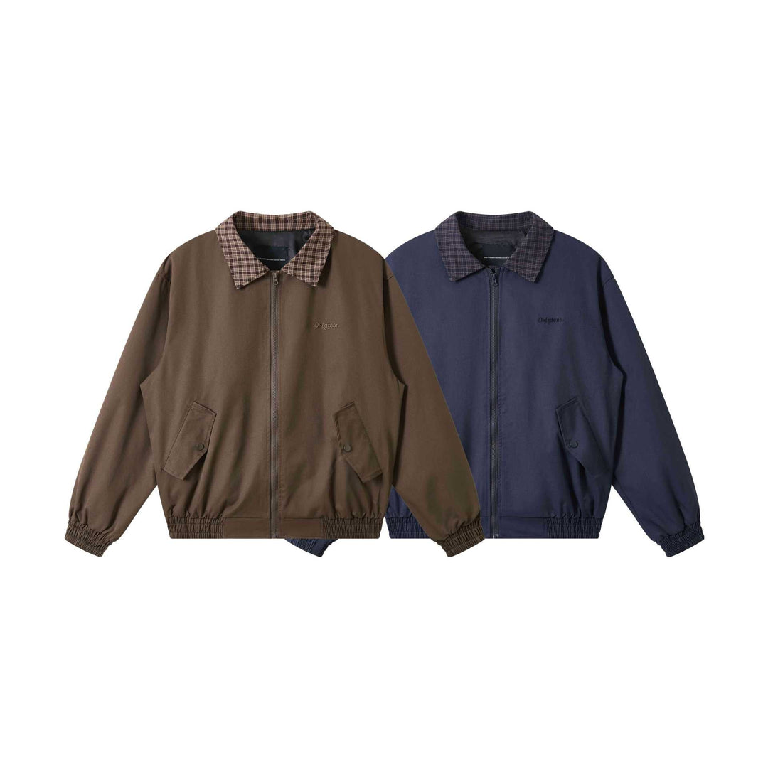 Męska Oversize Blouson kurtka z krata kołnierzem i kieszeniami z patkami