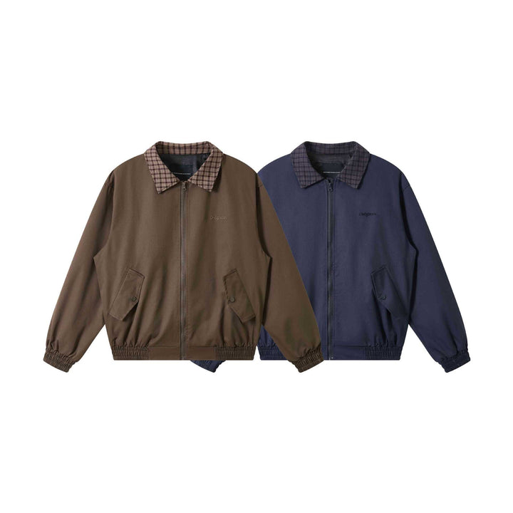 Męska Oversize Blouson kurtka z krata kołnierzem i kieszeniami z patkami
