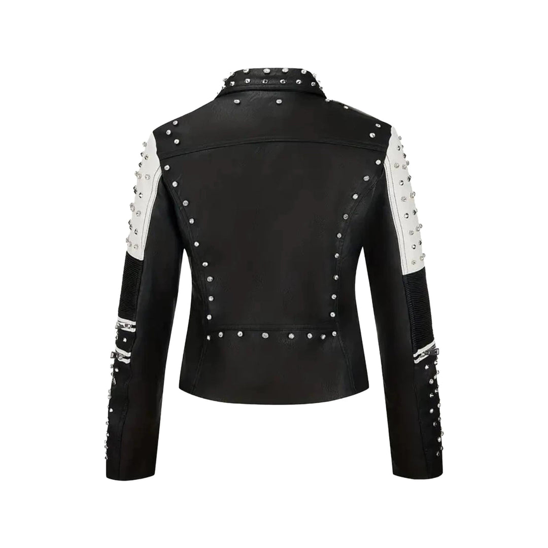 Damska Studded Biker kurtka made of imitacja skóry z Waist paskiem Lumaza