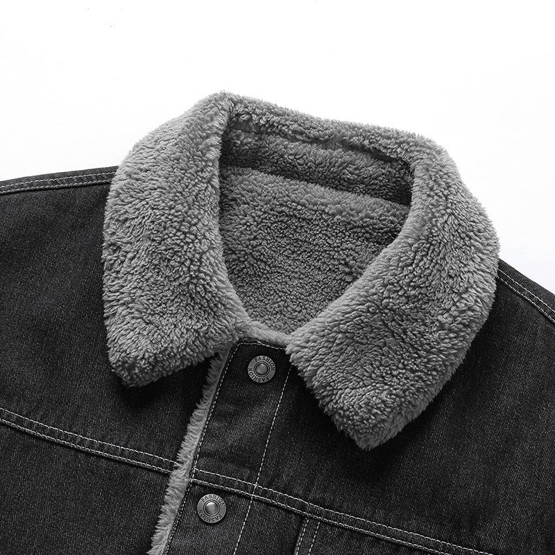 Kurtka męska koszulowa z denim z teddy lwwg i Sherpa kołnierzem