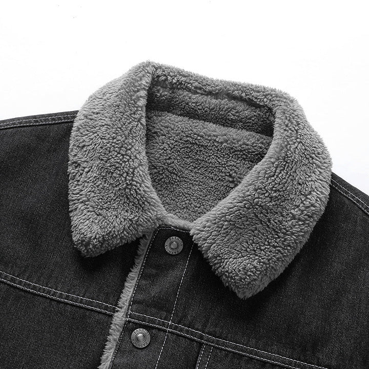 Kurtka męska koszulowa z denim z teddy lwwg i Sherpa kołnierzem