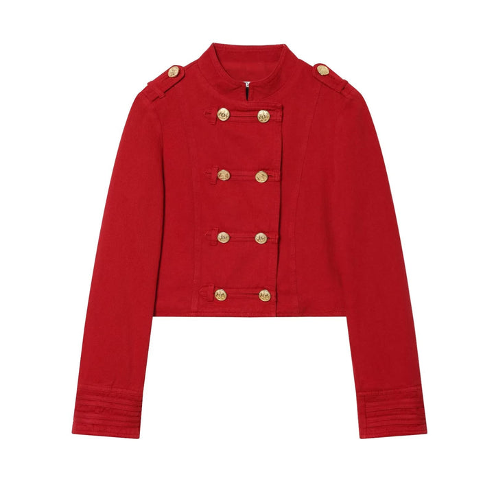 Damska krótka Military-Inspired kurtka z stójka kołnierzem i Decorative guzikami Lumaza