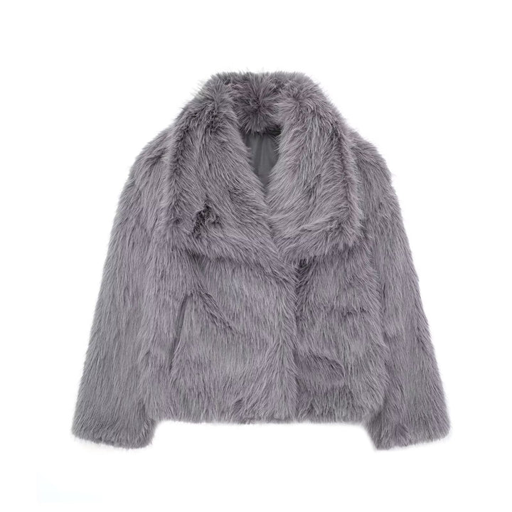 Damska krótka Faux Fur kurtka z Voluminous Shawl kołnierzem Lumaza