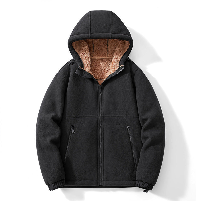 Męska polar kurtka z kapturem z teddy Podszewka, zippered Kieszenie, i regulowany Dół