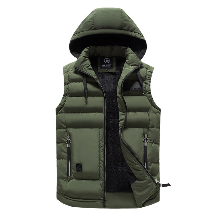 Męska z kapturem pikowana kamizelka z teddy Podszewka, wodoodporna powłoka &amp; zippered Kieszenie