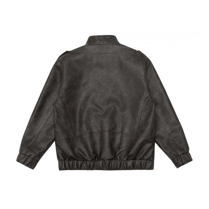 Męska boxy imitacja skóra Blouson z stójką, Shoulder Epaulettes i elastycznym dołem