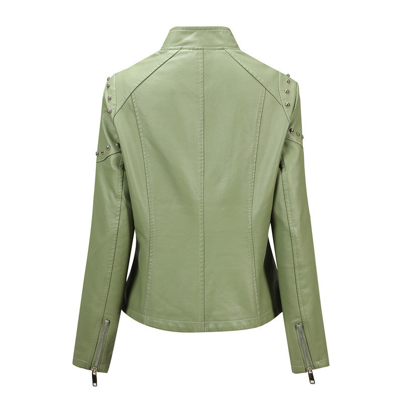 Damska Asymmetrical imitacja skóry Biker kurtka z Studs &amp; Asymmetrical zamkiem błyskawicznym Lumaza
