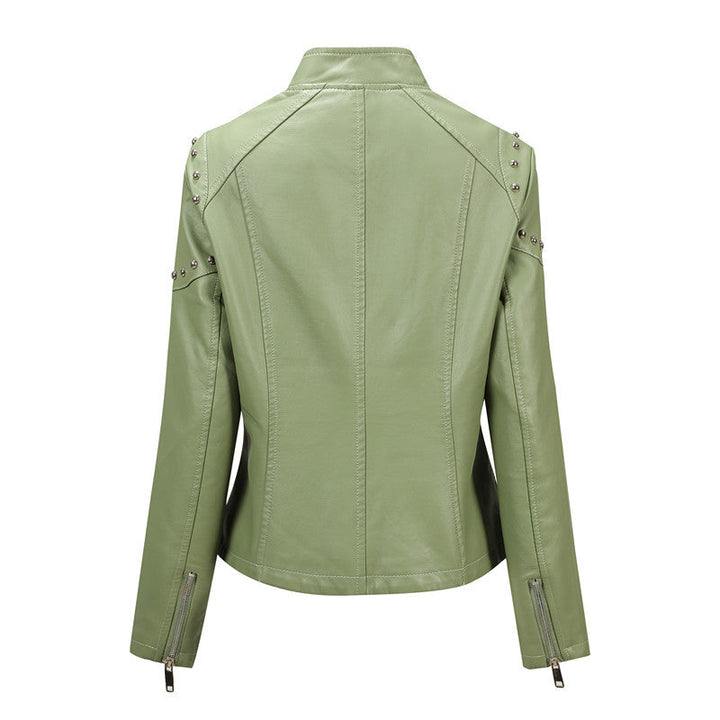 Damska Asymmetrical imitacja skóry Biker kurtka z Studs &amp; Asymmetrical zamkiem błyskawicznym Lumaza