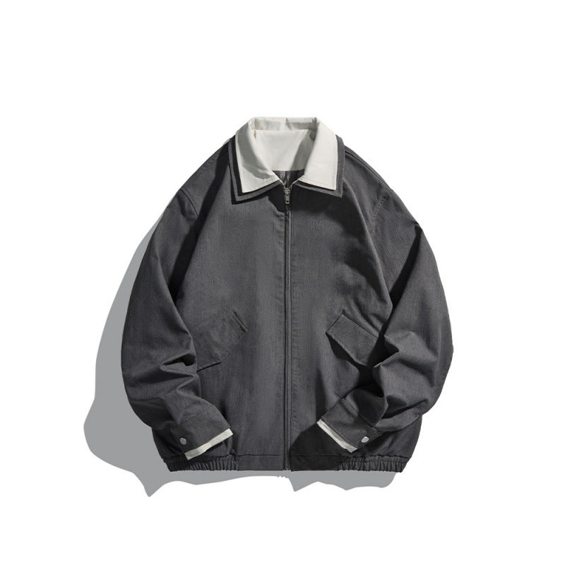Męska krótki-Cut canvas Blouson kurtka w roboczy wygląd z Contrastwg koszula kołnierzem