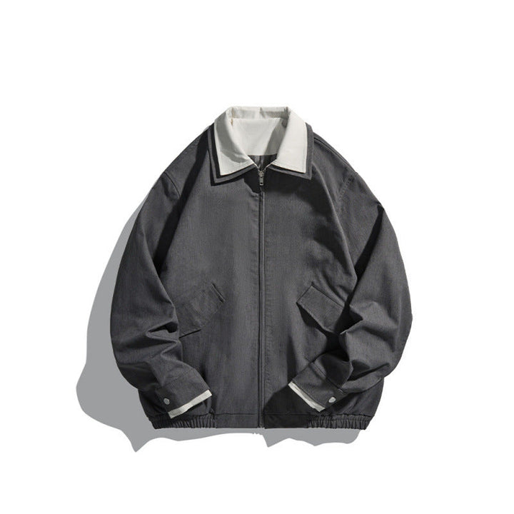 Męska krótki-Cut canvas Blouson kurtka w roboczy wygląd z Contrastwg koszula kołnierzem