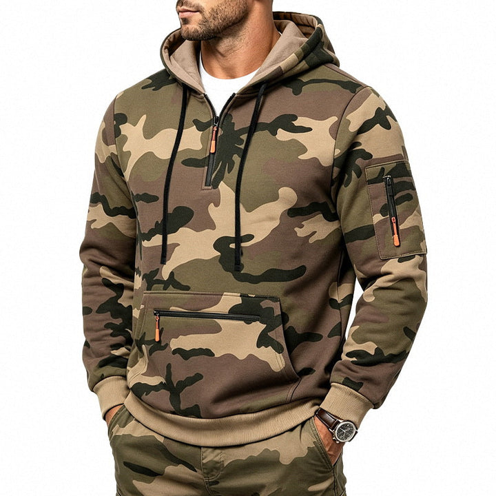 Męska Bluza z kapturem z Camouflage Wzór, Kieszenie na zamek i Kieszeń kangurka
