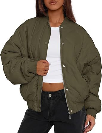 Damska oversize pikowana bomber kurtka z ocieplana insulation i raglan rękawami Lumaza