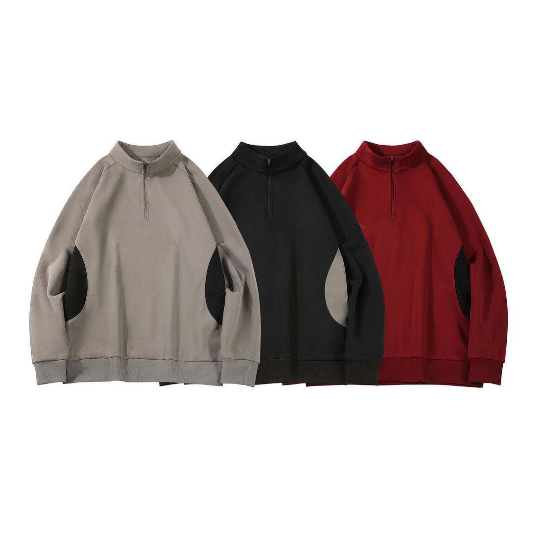 Herren Halbzip‑Bluza mit Stehkragen und kontrastseitigen Einsätzen